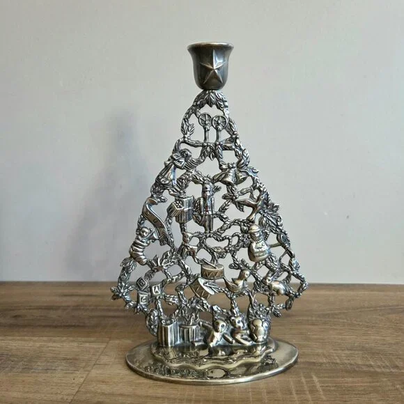 Vintage Elegance silver plated Christmas tree candleholder. Holiday decor. - Picture 2 of 7